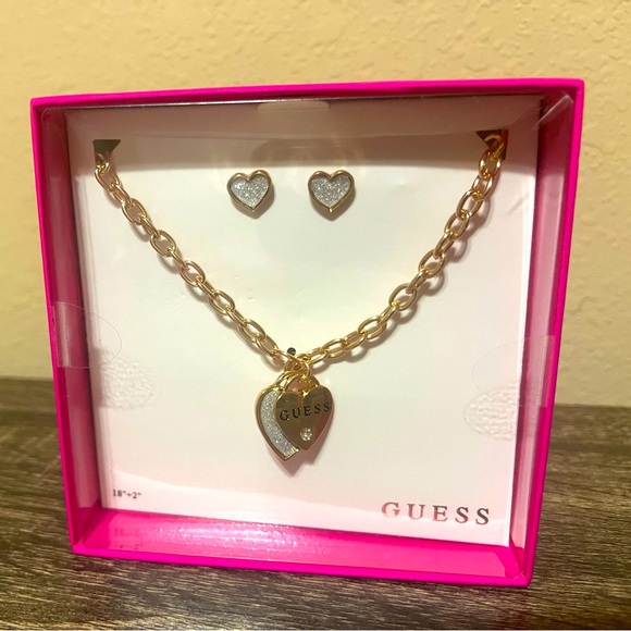 Guess Heart Necklace and Earrings - Picture 1 of 3